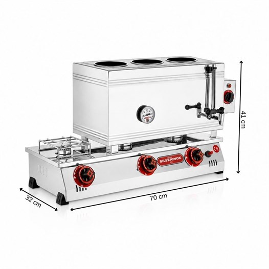 Silverinox Tüplü + Elektrikli 3 Demlikli 33 Litre Çay Ocağı