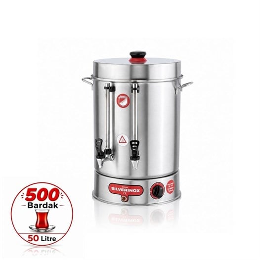 Işıkgaz SilverinoxIşıkgaz Silver Metal Musluk 500 Bardak Çay Makinesi 50 L Çay PotuSLVR-1910