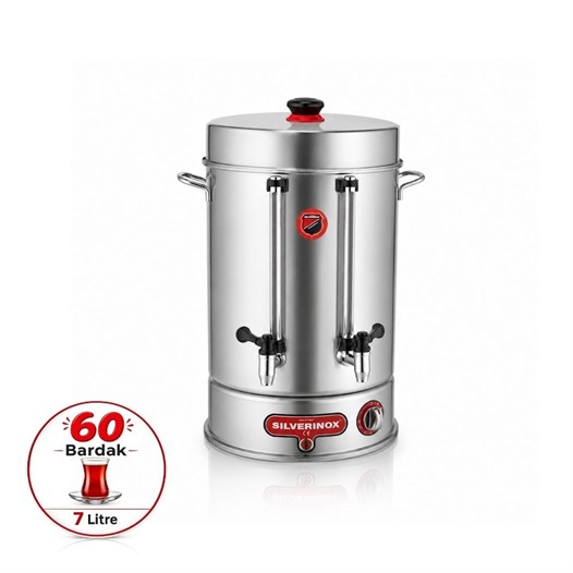 Silverinox 60 Bardak Çevirmeli Musluk Çay Makinesi 7 Litre Çay Kazanı