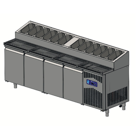 CSA Karacasan (304 Çelik) 235 cm Dört Kapılı Pizza Hazırlık Dolabı(304 Çelik)