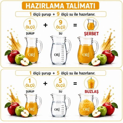ORİ Elma Aromalı Şerbet ve Buzlaş Konsantre Şurubu 6 Kg