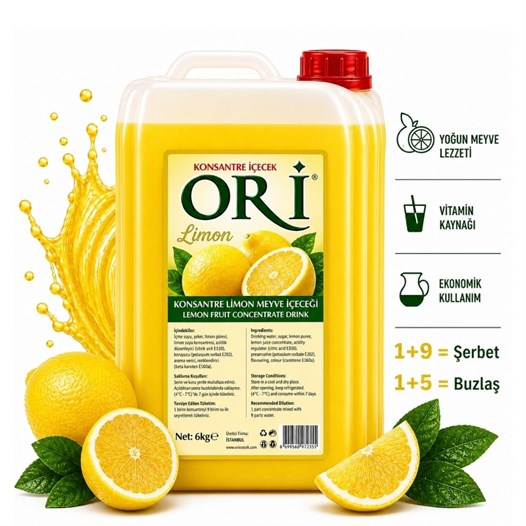 ORİ Limon Aromalı Şerbet ve Buzlaş Konsantre Şurubu 6 Kg