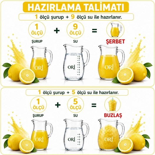 ORİ Limon Aromalı Şerbet ve Buzlaş Konsantre Şurubu 6 Kg