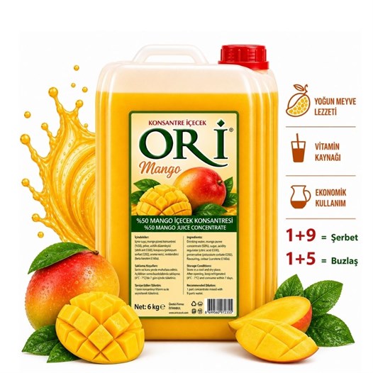 ORİ Mango Aromalı Şerbet ve Buzlaş Konsantre Şurubu 6 Kg