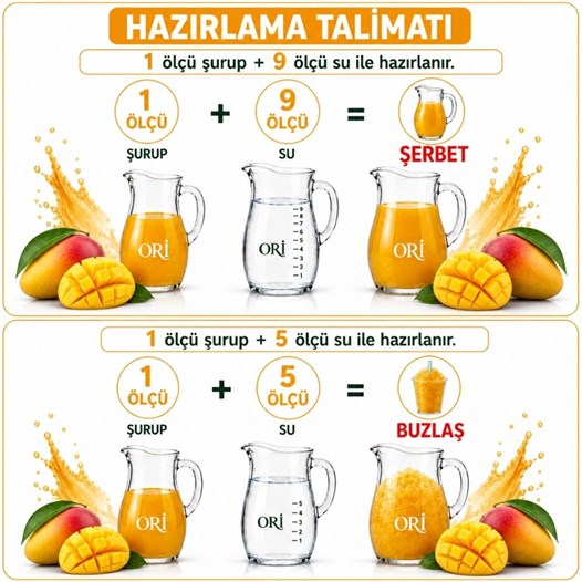 ORİ Mango Aromalı Şerbet ve Buzlaş Konsantre Şurubu 6 Kg