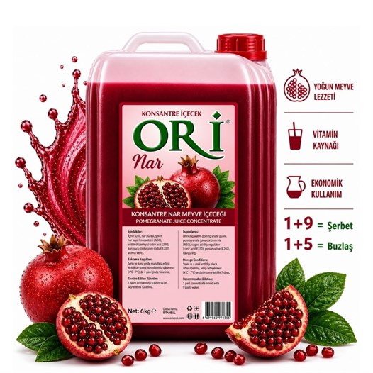 ORİ Nar Aromalı Şerbet ve Buzlaş Konsantre Şurubu 6 Kg
