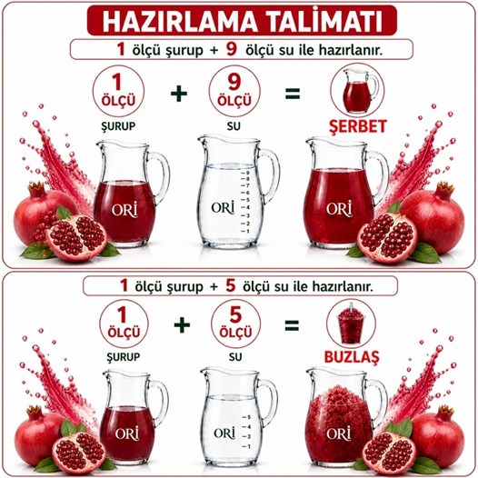 ORİ Nar Aromalı Şerbet ve Buzlaş Konsantre Şurubu 6 Kg
