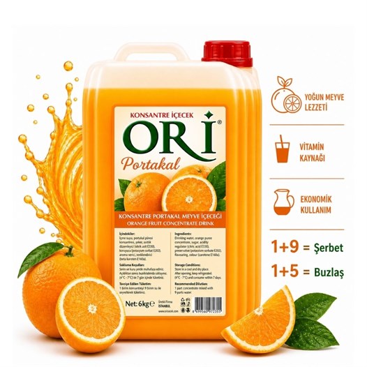 ORİ Portakal Aromalı Şerbet ve Buzlaş Konsantre Şurubu 6 Kg