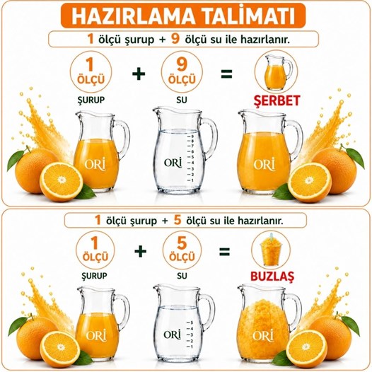 ORİ Portakal Aromalı Şerbet ve Buzlaş Konsantre Şurubu 6 Kg