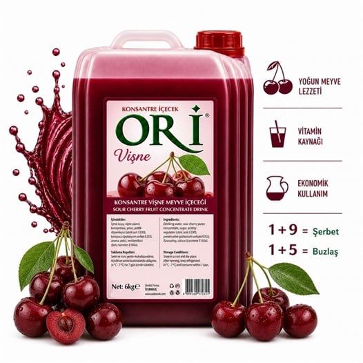 ORİ Vişne Aromalı Şerbet ve Buzlaş Konsantre Şurubu 6 Kg