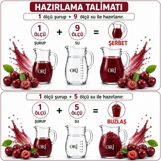 ORİ Vişne Aromalı Şerbet ve Buzlaş Konsantre Şurubu 6 Kg