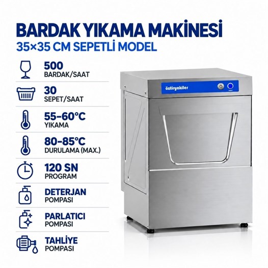 Öztiryakiler OBY 35M PDT Bardak Yıkama Makinesi - Parlatıcı Deterjan Tahliye Pompalı