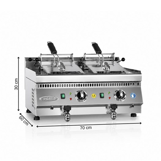 Pimak Elektrikli Musluklu 600 Snack Seri Set Üstü Model Fritöz 10+10 LT 70 x 60 x 30 (cm)