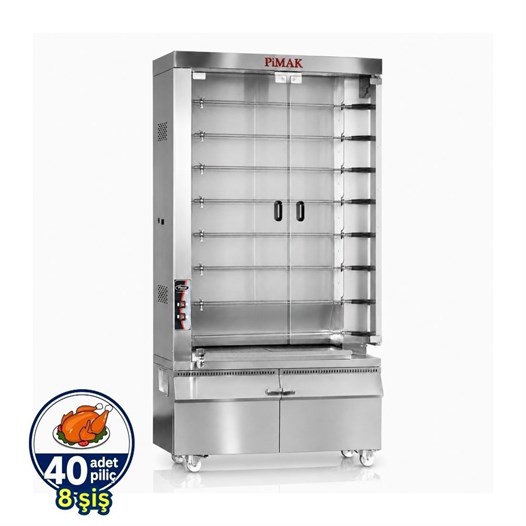 Pimak Kollu Piliç Makinesi 8 şiş 40 Piliç Doğalgazlı