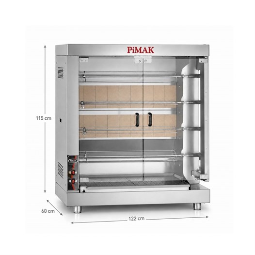 Pimak Kollu Setüstü Piliç Çevirme Makinesi 4 Şiş 20 Piliç Doğalgazlı