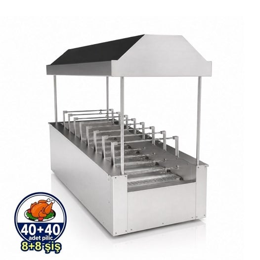 Pimak Kömürlü Yatay Tip Piliç Makinesi 8+8 şiş 40+40 Piliç