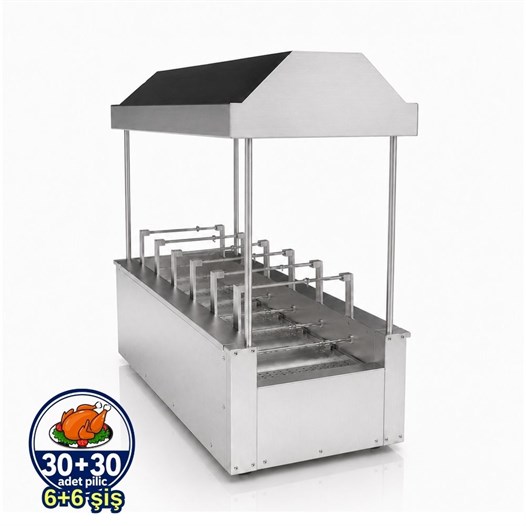 Pimak Kömürlü Yatay Tip Piliç Makinesi 6+6 Şiş 30 + 30 Piliç