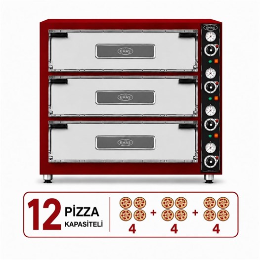 Pimak Pizza Fırını 3 Katlı Doğalgazlı 4 + 4 + 4 Adet 62 x 62 (cm) iç ebat