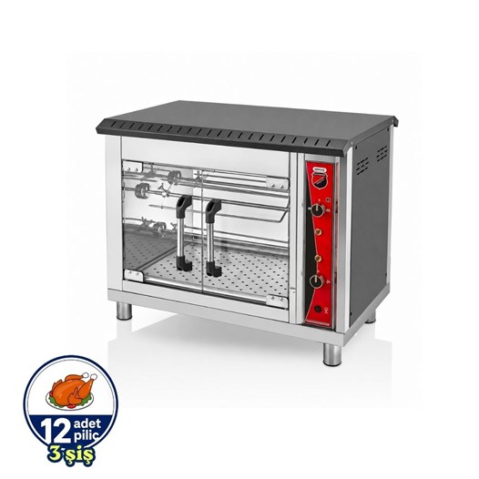 Silverinox Doğalgazlı Set Üstü Piliç Çevirme 3 Şiş 12 Piliç