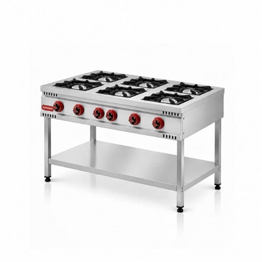 Silverinox Doğalgazlı Taban Raflı 6 Gözlü Ocak