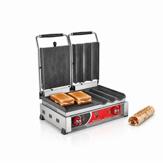 Silverinox Elektrikli 3lü Dürüm Döküm 8 Dilim Tost Makinesi