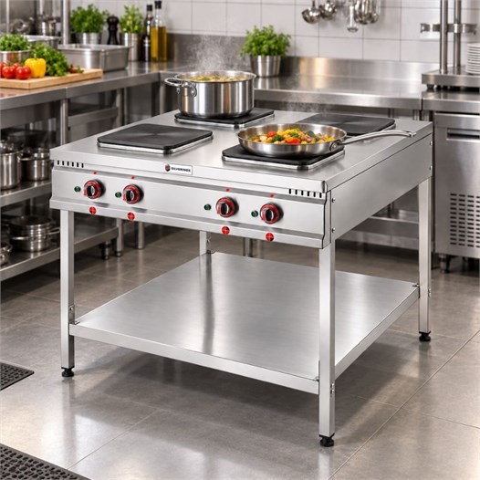 Silverinox Elektrikli Taban Raflı 100x100 Cm 4 Gözlü Ocak 380V