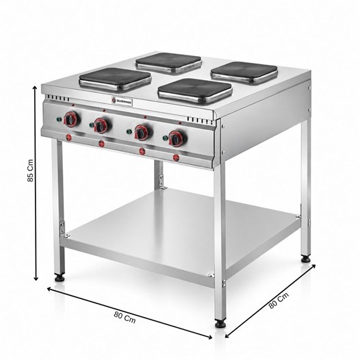 Silverinox Elektrikli Taban Raflı 80x80 Cm 4 Gözlü Ocak 380V