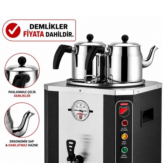 Silverinox Jumbo Şamandıralı 23 Litre 2 Demlikli Çay Makinesi - Siyah