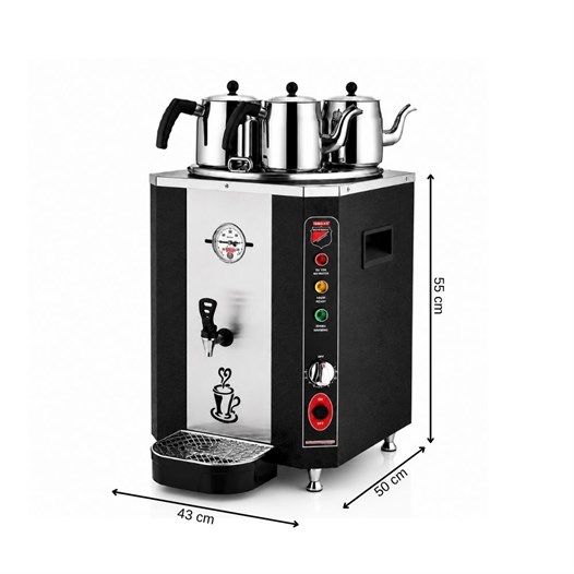Silverinox Jumbo Şamandıralı 36 Litre 3 Demlikli Çay Makinesi - Siyah