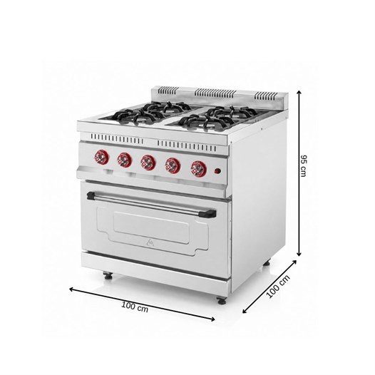 Silverinox Tüplü 4 Ocak 1 Fırın Kapasiteli Kuzine 100x100 Cm