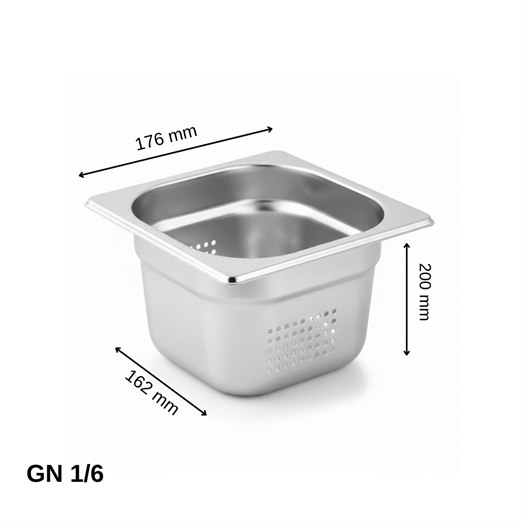 ÜRET Delikli Gastronom Küvet GN 1/6 200 mm 3.4 lt