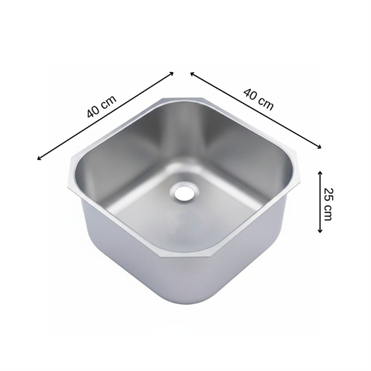 ÜRET Endüstriyel Evye 40x40x25 cm – 304 Paslanmaz Çelik