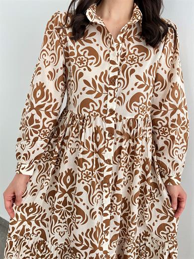 Barok Desen Cotton Elbise Vizon