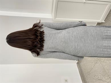 Kol Detaylı Uzun Triko Elbise Gri