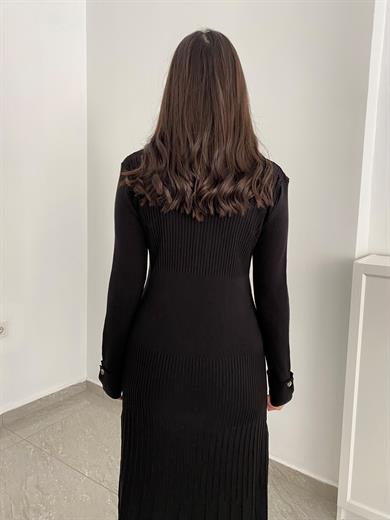 Kol Detaylı Uzun Triko Elbise Siyah