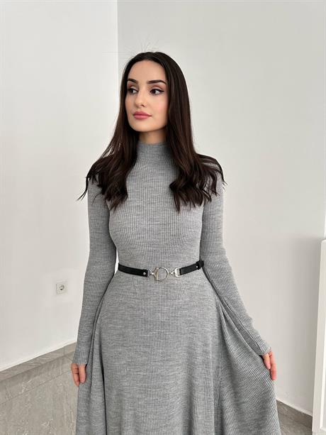 Kemerli Kloş Triko Elbise | Butikceylan.com