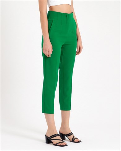 Yüksek Bel Pensli Pantolon Yeşil