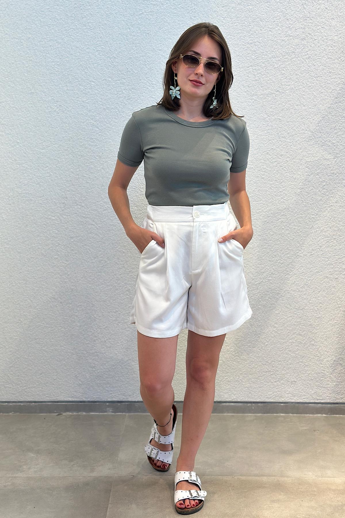 Bisiklet Yaka Kısa Kol Sırtı Biyeli Pamuk Body T-Shirt