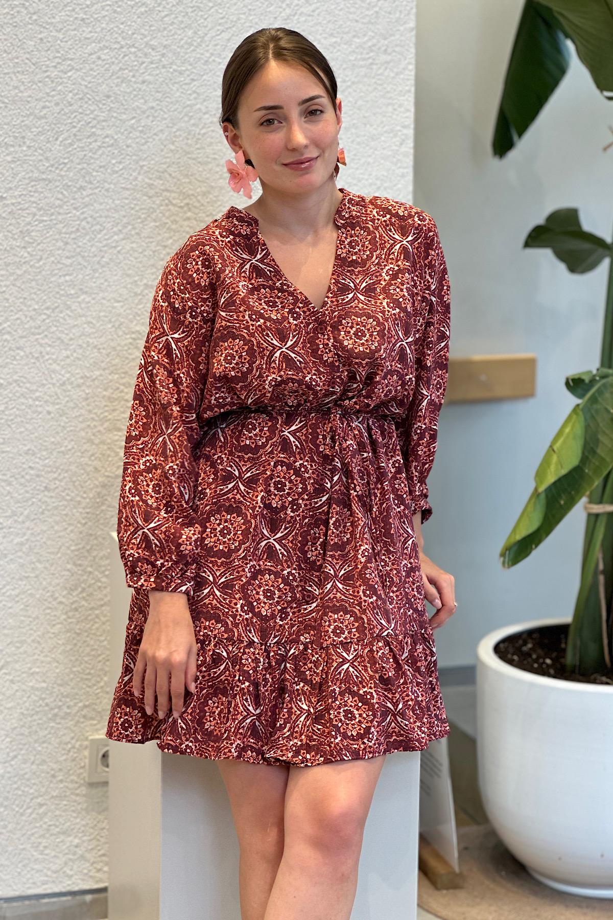 Polo Yaka Floral Pattern Mini Gömlek Elbise