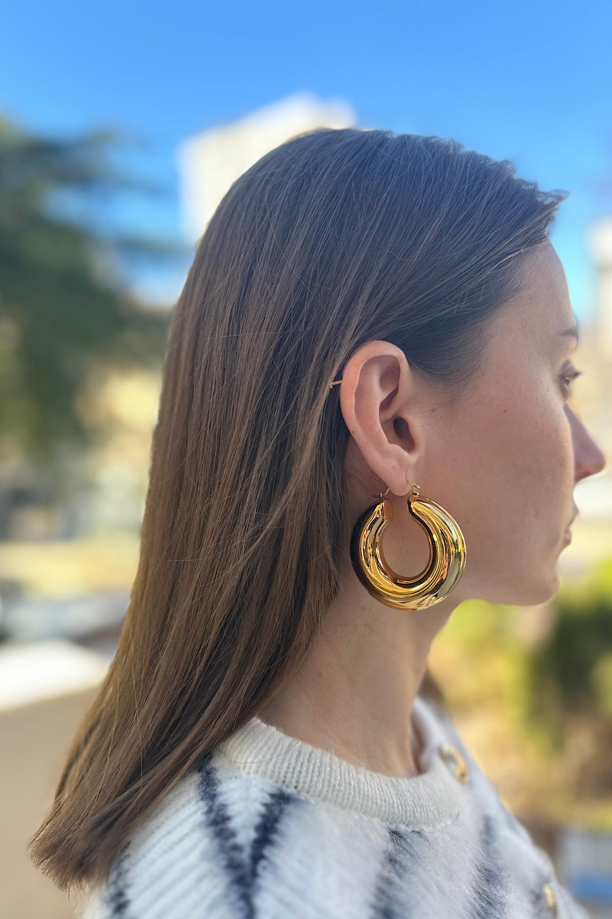 18K Gold Kaplama Oversize Dolgun Tasarım VIP Halka Küpe ( 5 cm.)