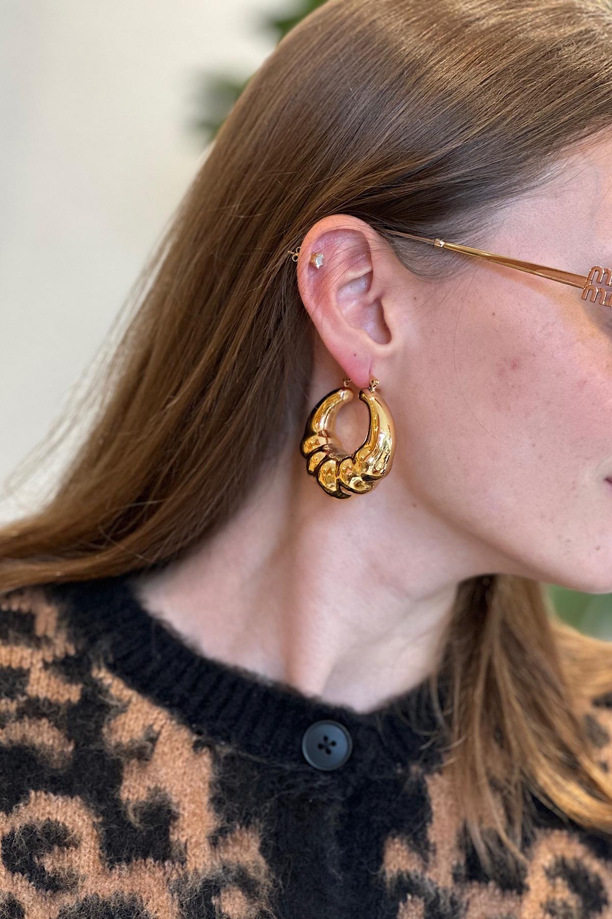 18K Gold Kaplama Oversize İstridye VIP Halka Küpe ( 5 cm.)