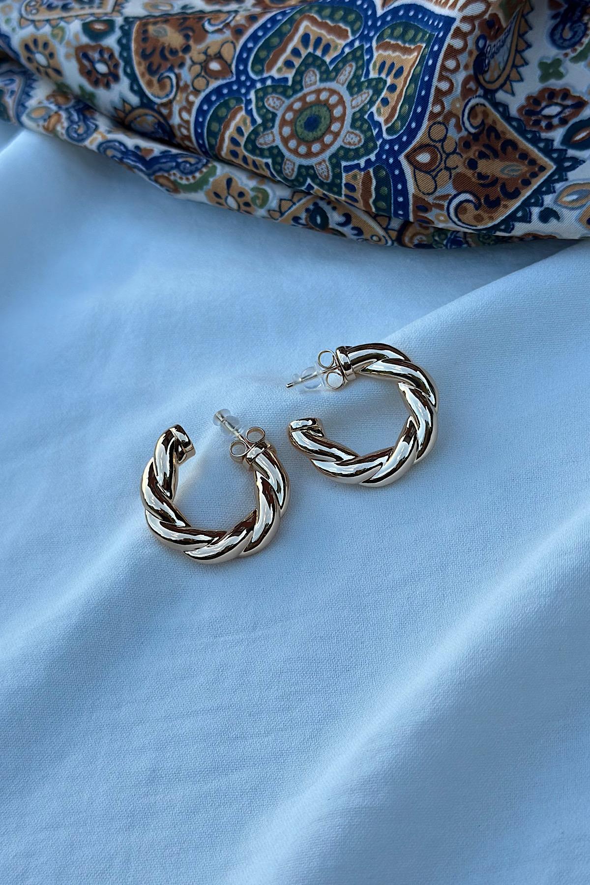 18K Gold Kaplama Premium Hasır Burgu Halka Küpe