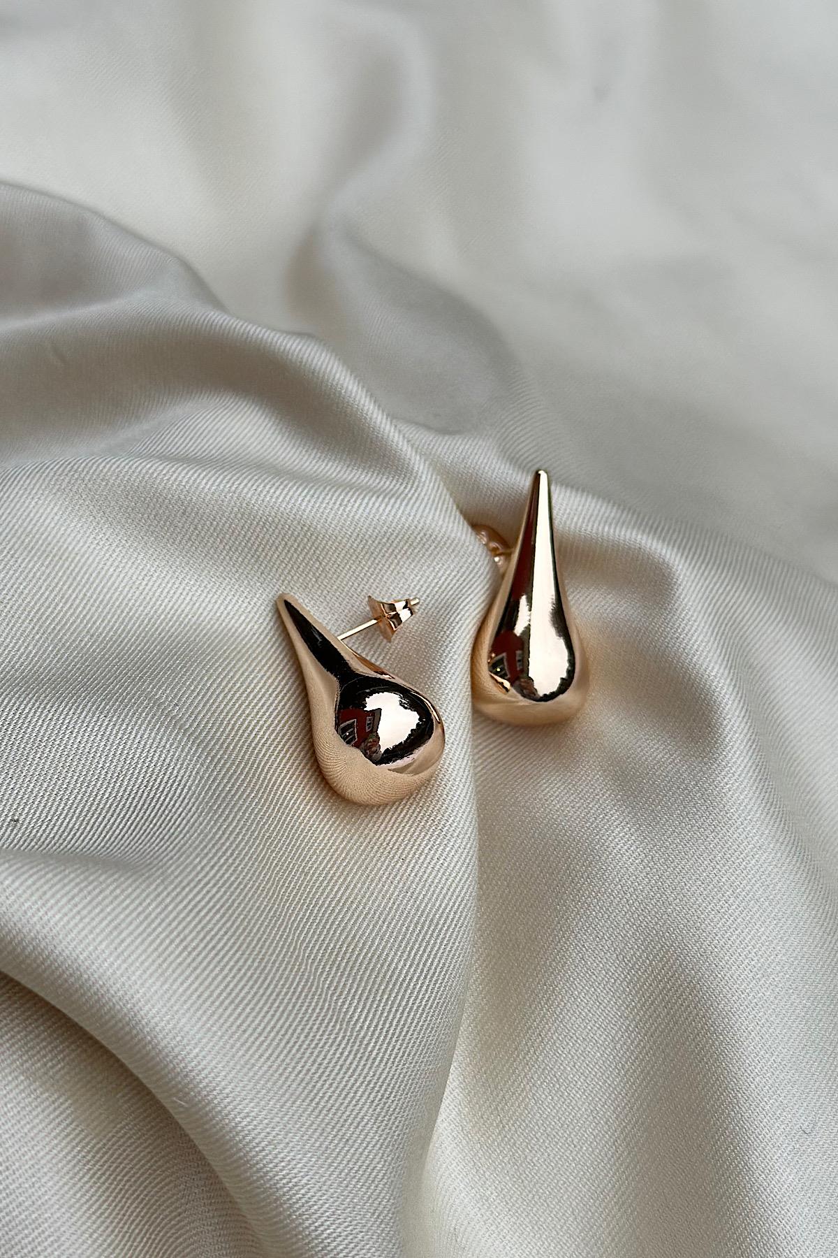 18K Altın Kaplama Drip Design Çivi Küpe