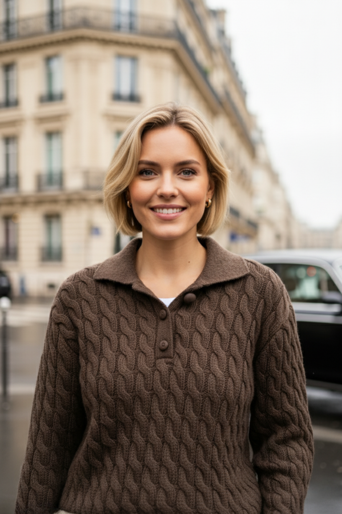 Polo Düğme Yaka Saç Örgü Tasarım Premium Triko Kazak