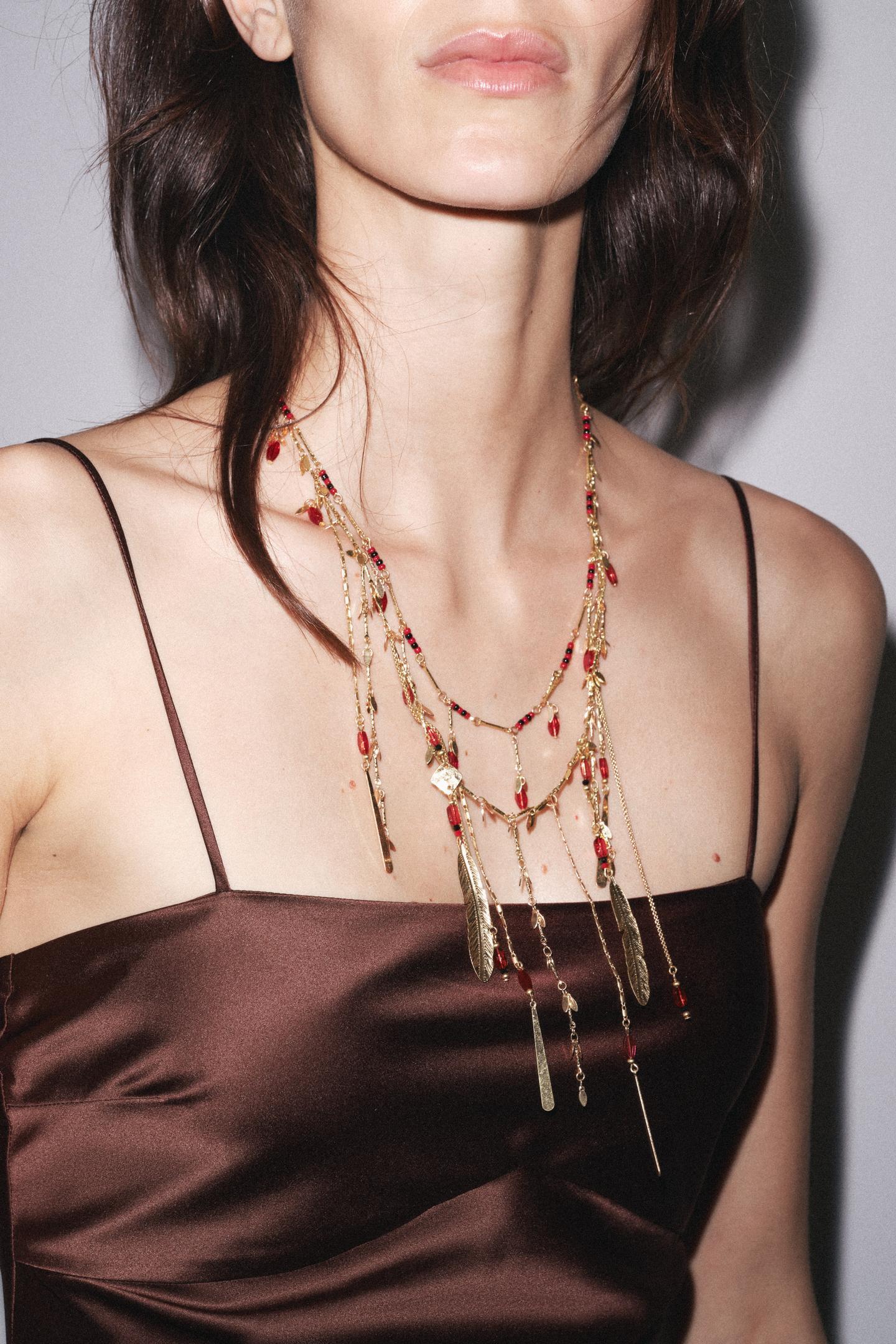 ZRA Model Crystal Leafs Design Kombin Kolye