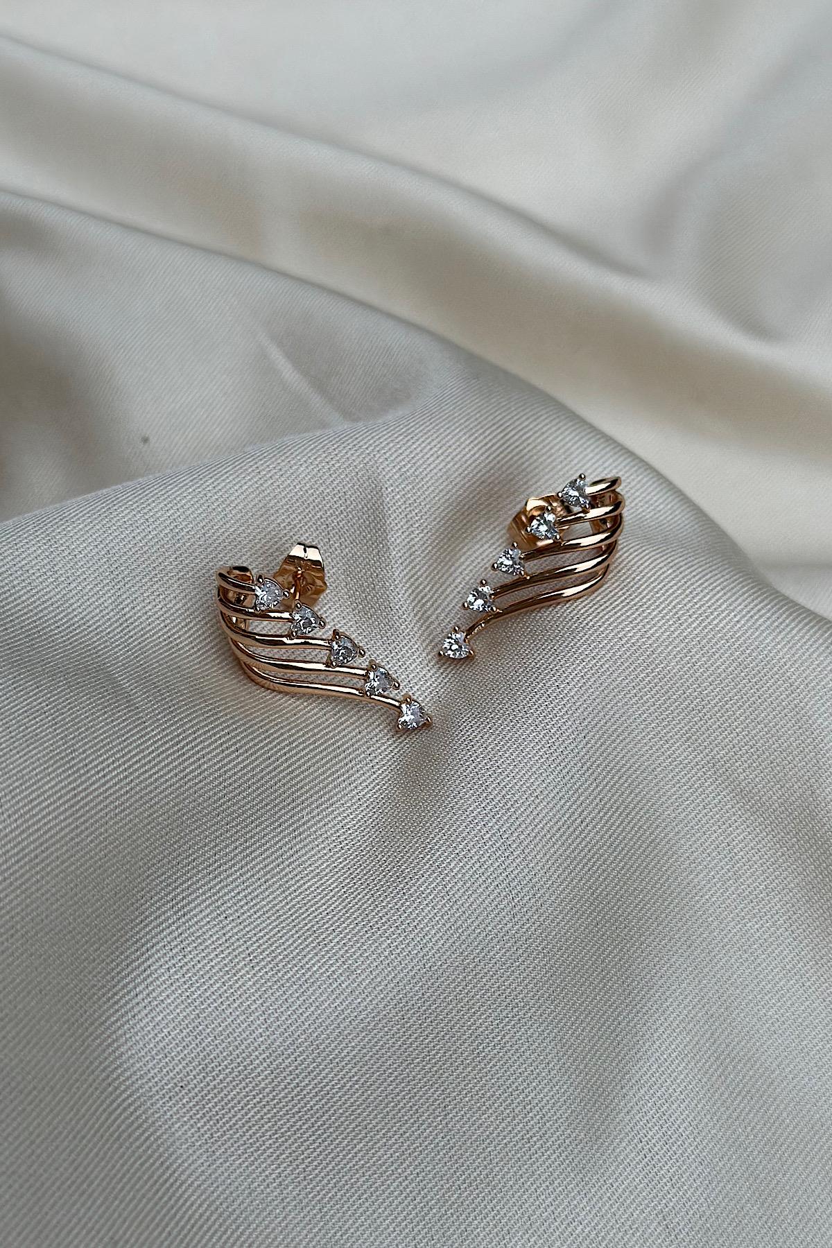 5 Taşlı Sıralı Verev Küpe