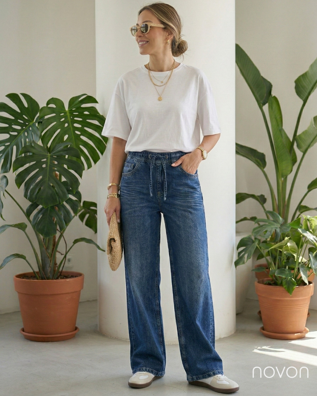 Cecil Jeans Comfort Fit Wide Leg Bağcıklı Kot Pantolon