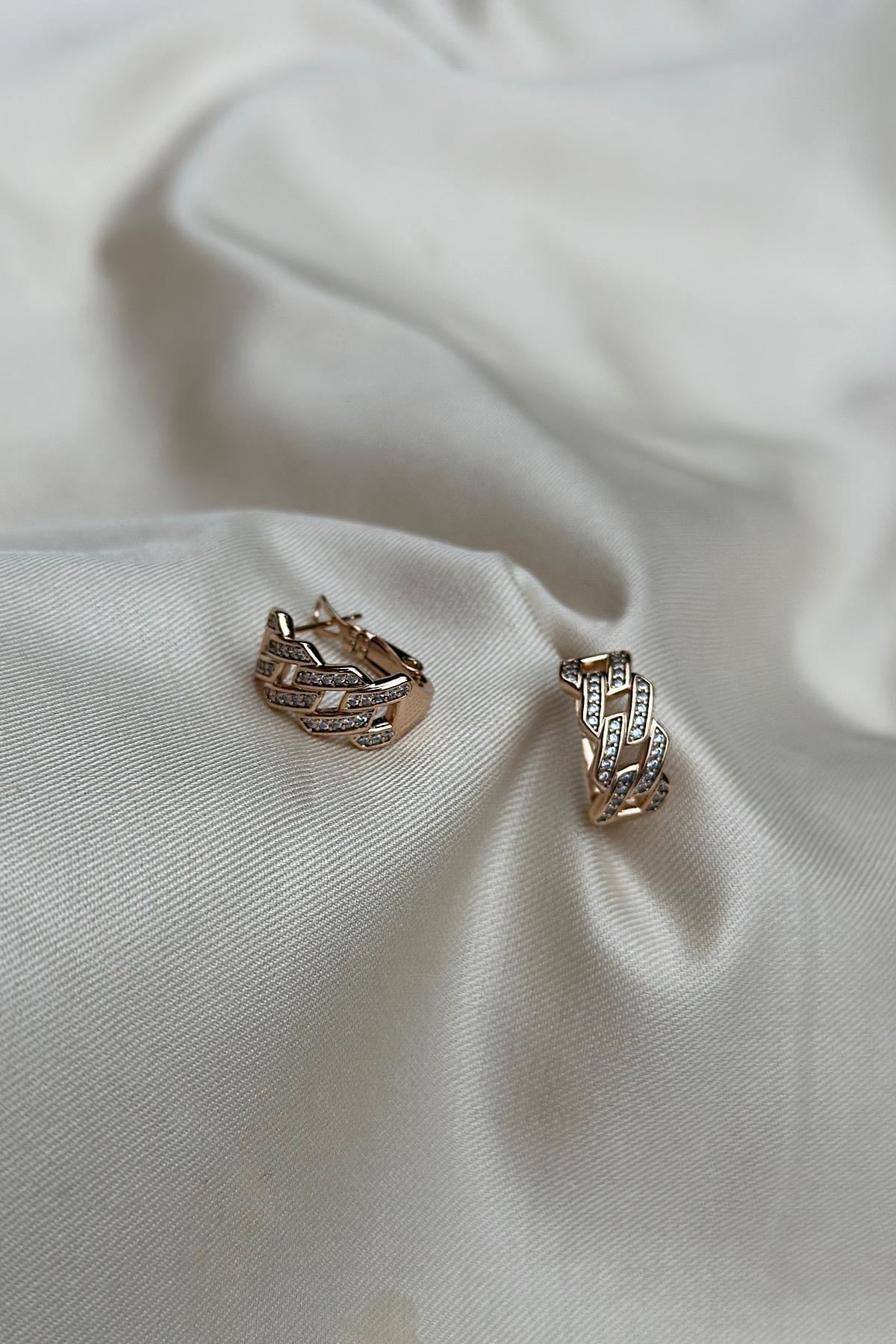 18K Altın Kaplama Figaro Taşlı Zincir Halka Küpe