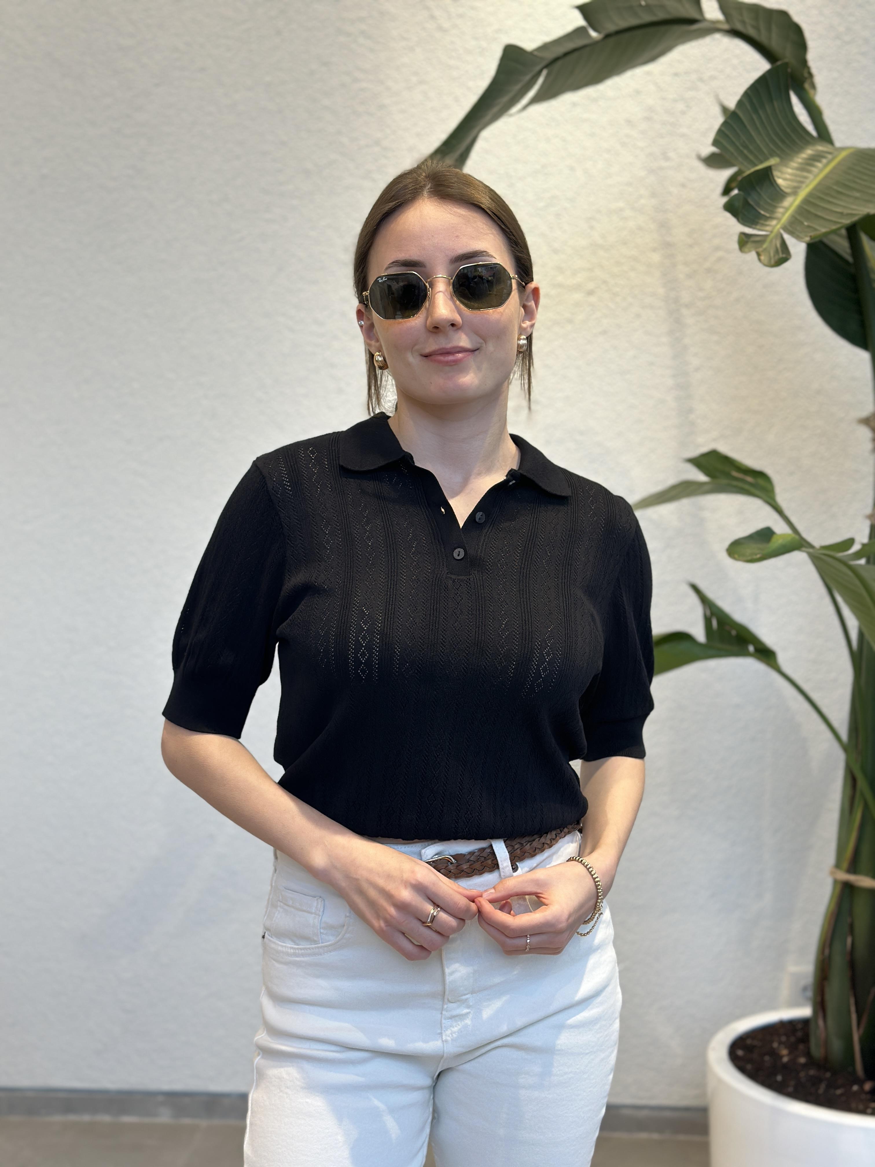 Polo Yaka Vintage Ajur Detaylı Premium Triko / T-Shirt