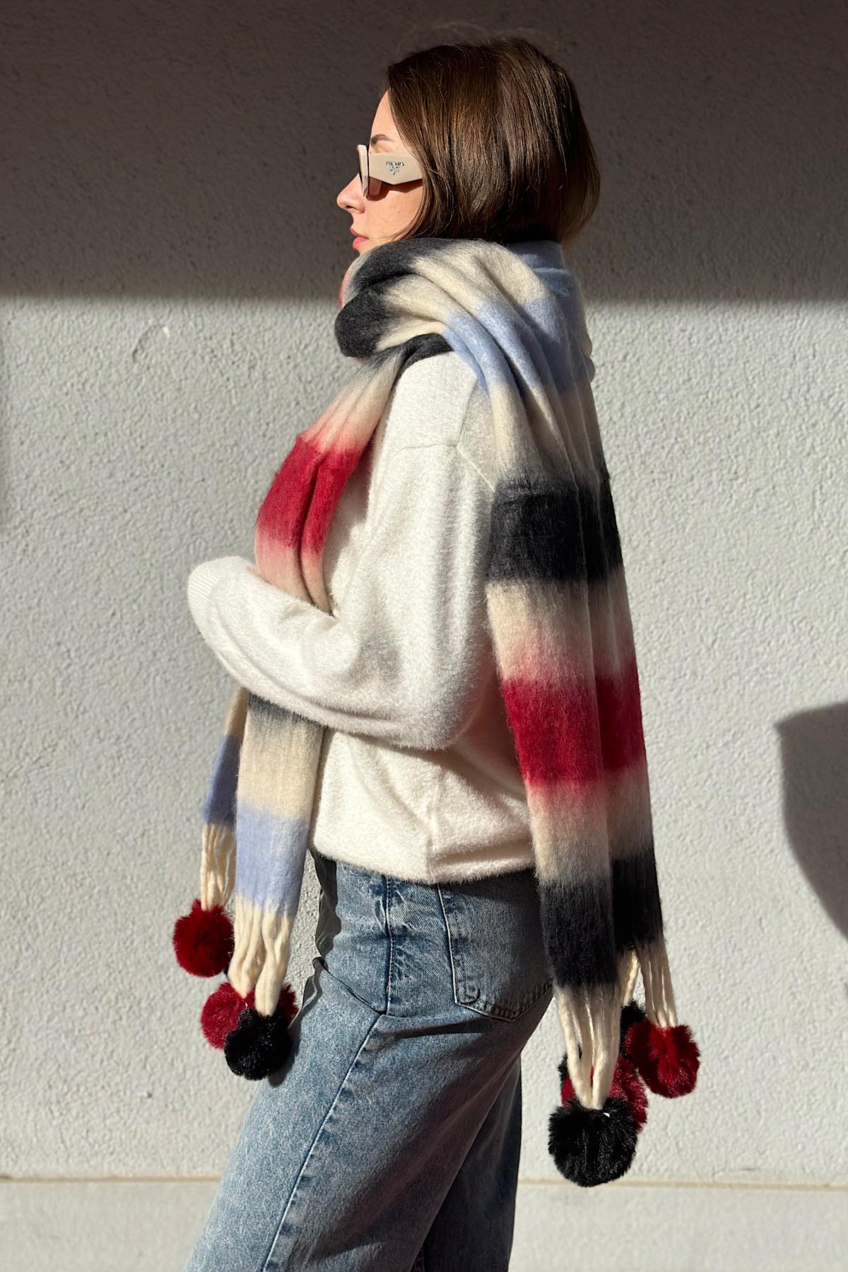 Angora Dokulu Ponpon Detay Kalın Saçaklı Pinterest Viral Premium Atkı